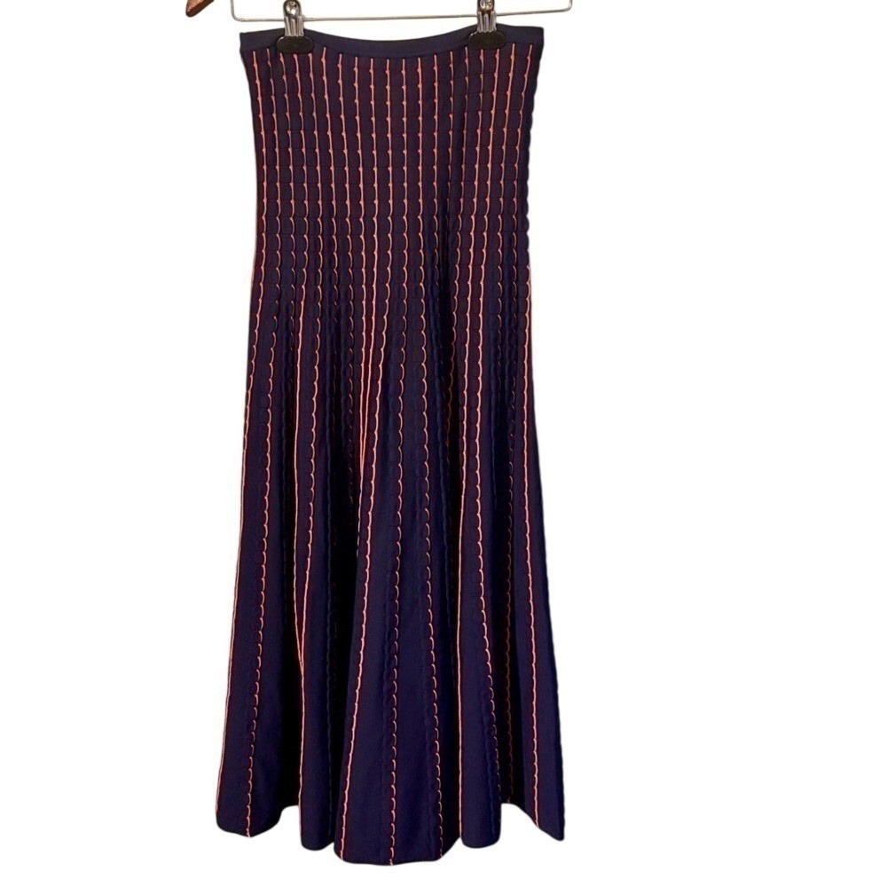 Zara Woman Red/Orange and Navy Texture Knit Maxi Skirt - Picture 4 of 9